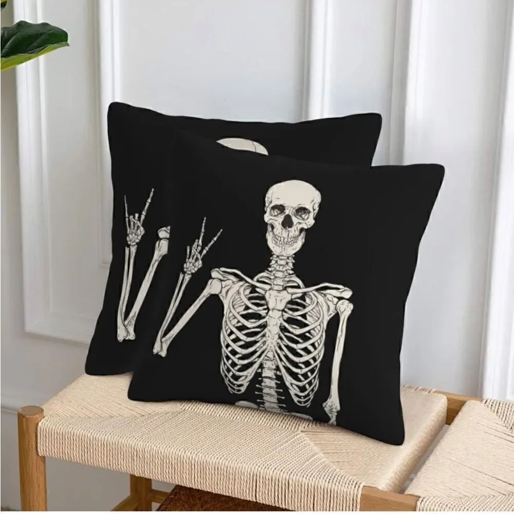 (2Pc) Skeleton Skull Halloween Pillow Covers Case Sofa Chair Halloween Decor